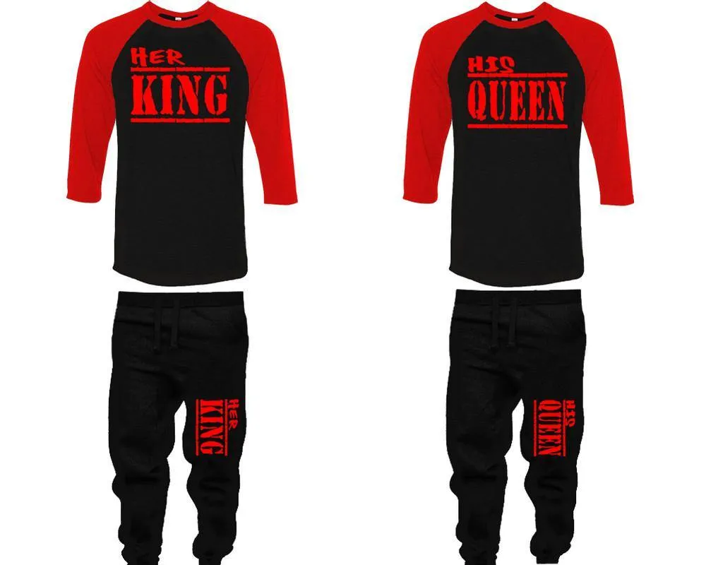 Her King His Queen Couple Baseball Shirt and Jogger Pants, Matching Top Bottom Set