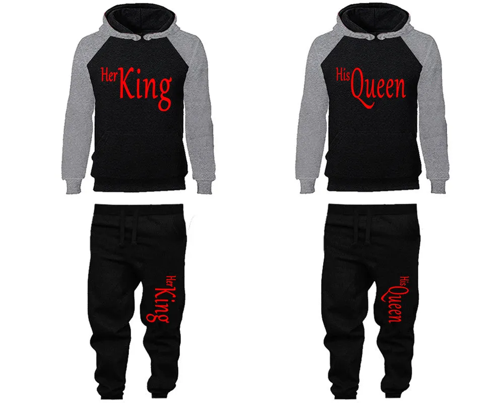 Her King His Queen Couple Hoodies and Jogger Pants, Matching Top and Bottom Set