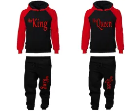 Her King His Queen Couple Hoodies and Jogger Pants, Matching Top and Bottom Set