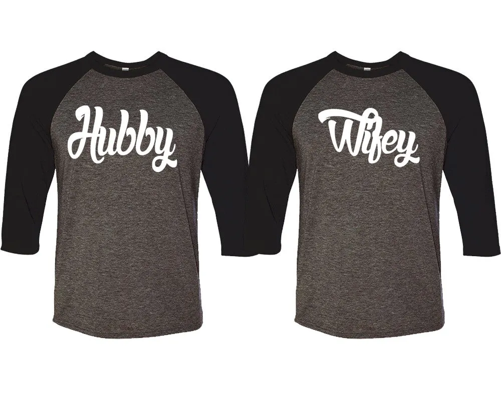 Hubby Wifey Couple Matching 3/4 Sleeve Baseball Shirts