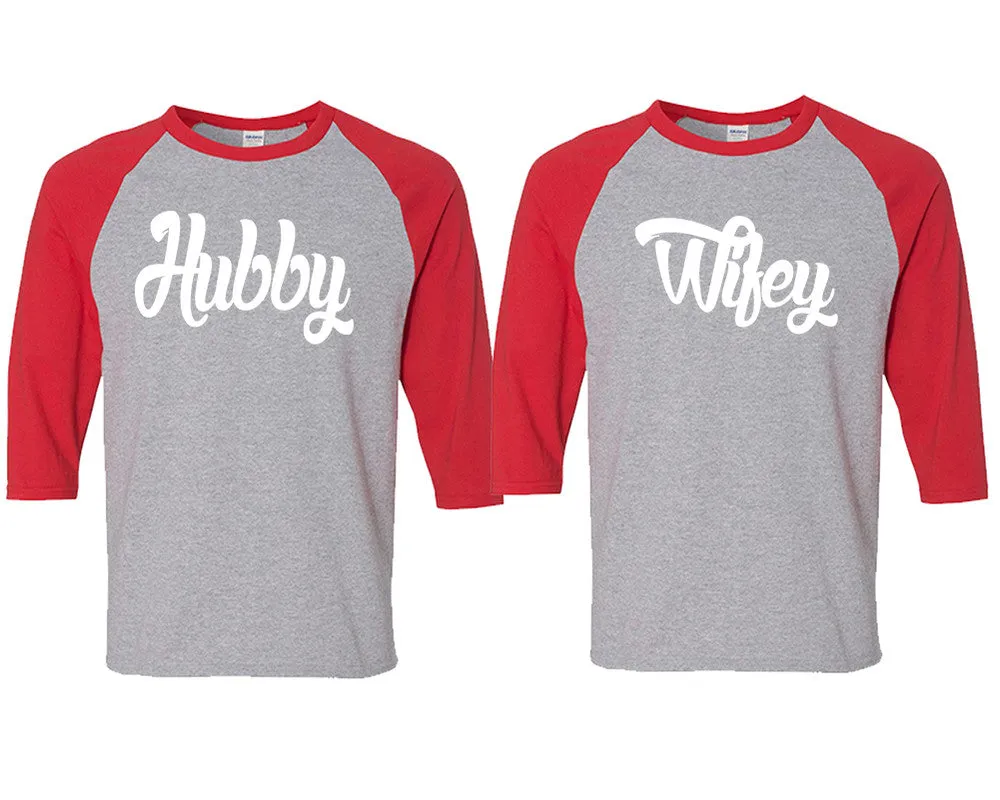 Hubby Wifey Couple Matching 3/4 Sleeve Baseball Shirts