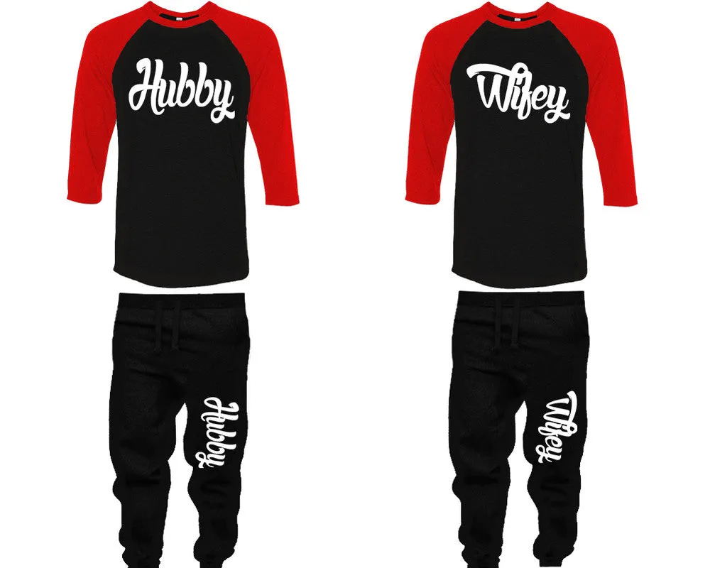 Hubby Wifey Couple Matching Baseball Shirts and Jogger Pants Top & Bottom Sets