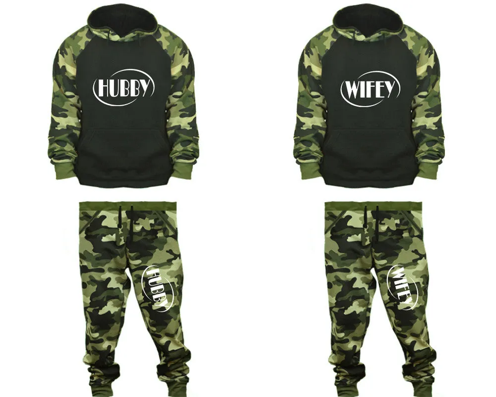 Hubby Wifey Couple Matching Camo Hoodies and Camo Jogger Pants Sold Separately