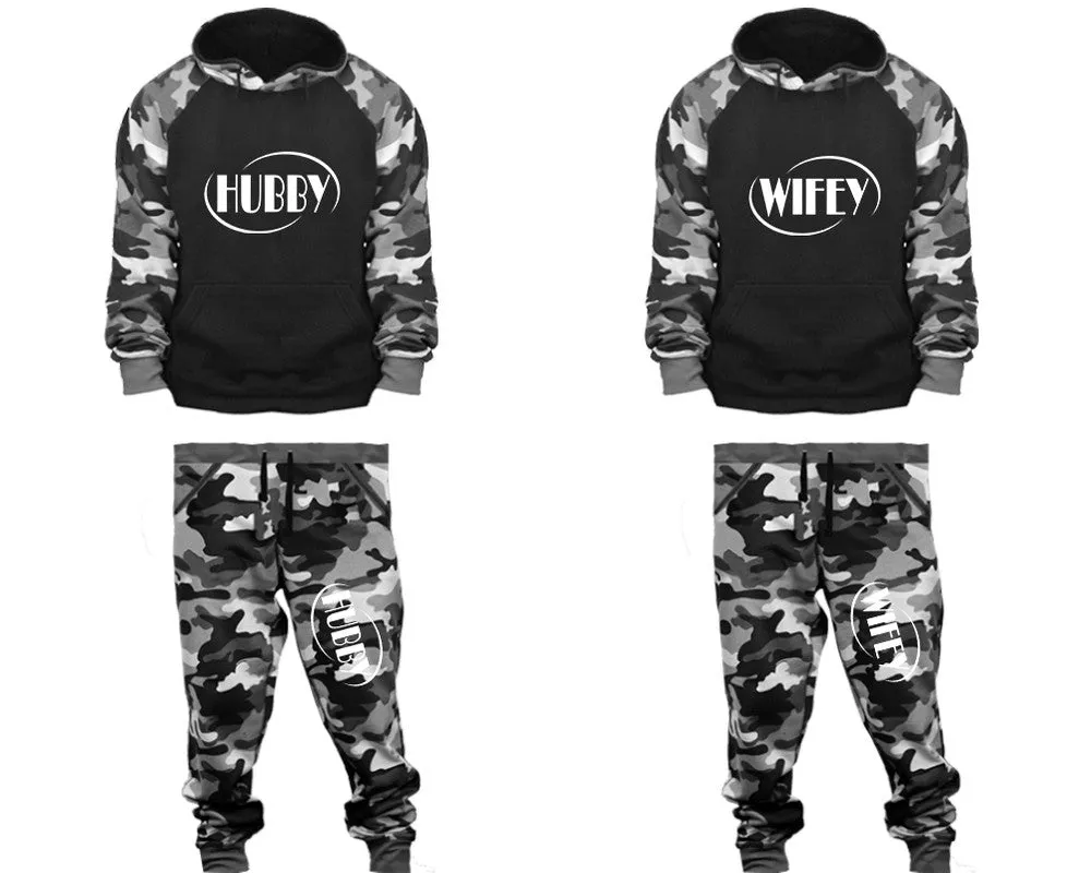 Hubby Wifey Couple Matching Camo Hoodies and Camo Jogger Pants Sold Separately