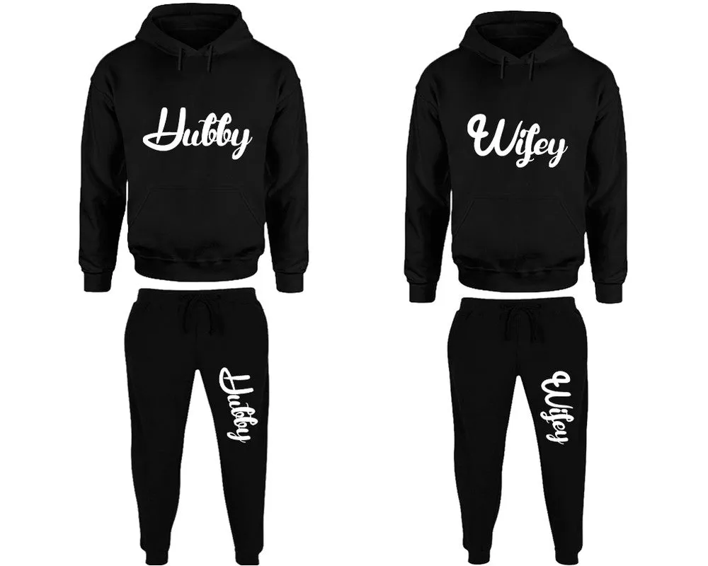 Hubby Wifey Couple Matching Pullover Hoodies and Jogger Pants Top & Bottom Sets