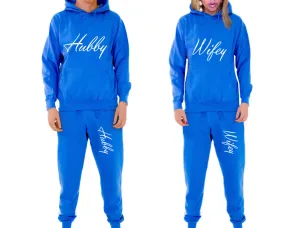 Hubby Wifey Couple Matching Pullover Hoodies and Jogger Pants Top & Bottom Sets