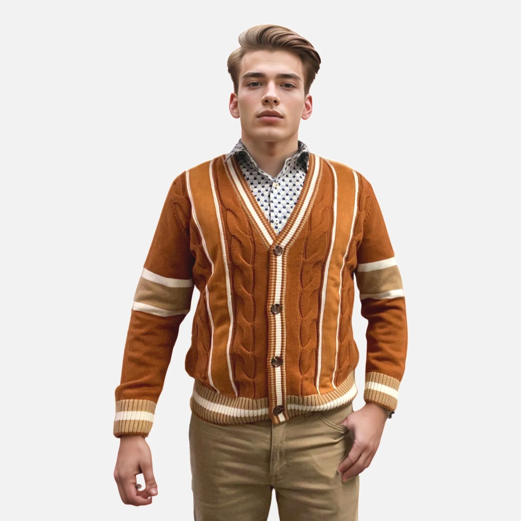 Inserch Caramel Cardigan Sweater SW901 - Men's Cozy Knitwear | Clearance