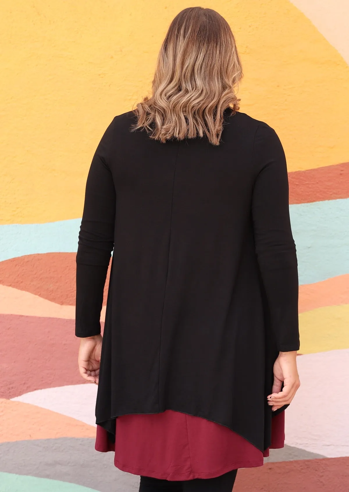 Irregular Hem Stretch Cardi Black