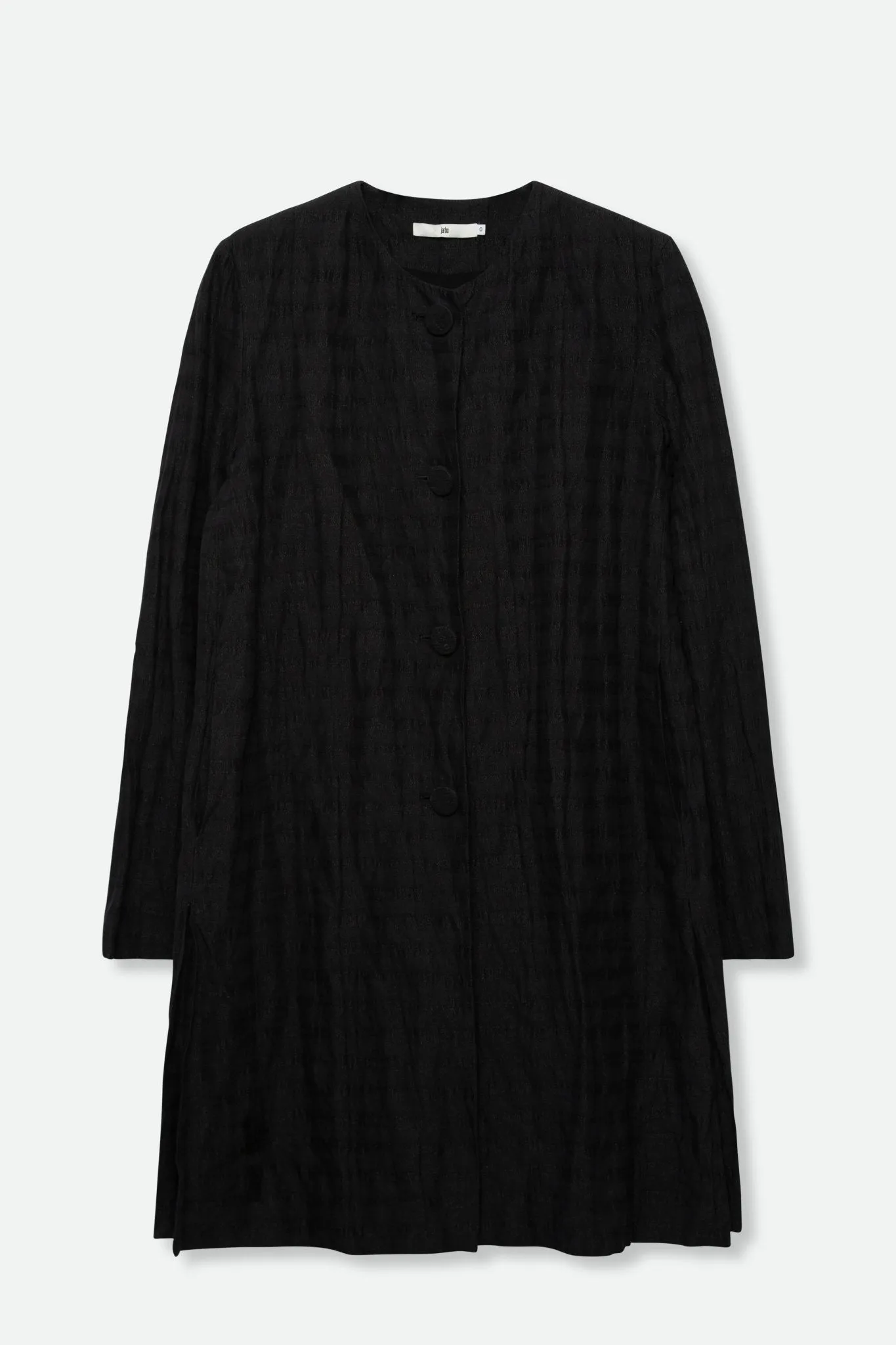 JAYA JEWEL NECK LONG JACKET IN COTTON JACQUARD BLACK