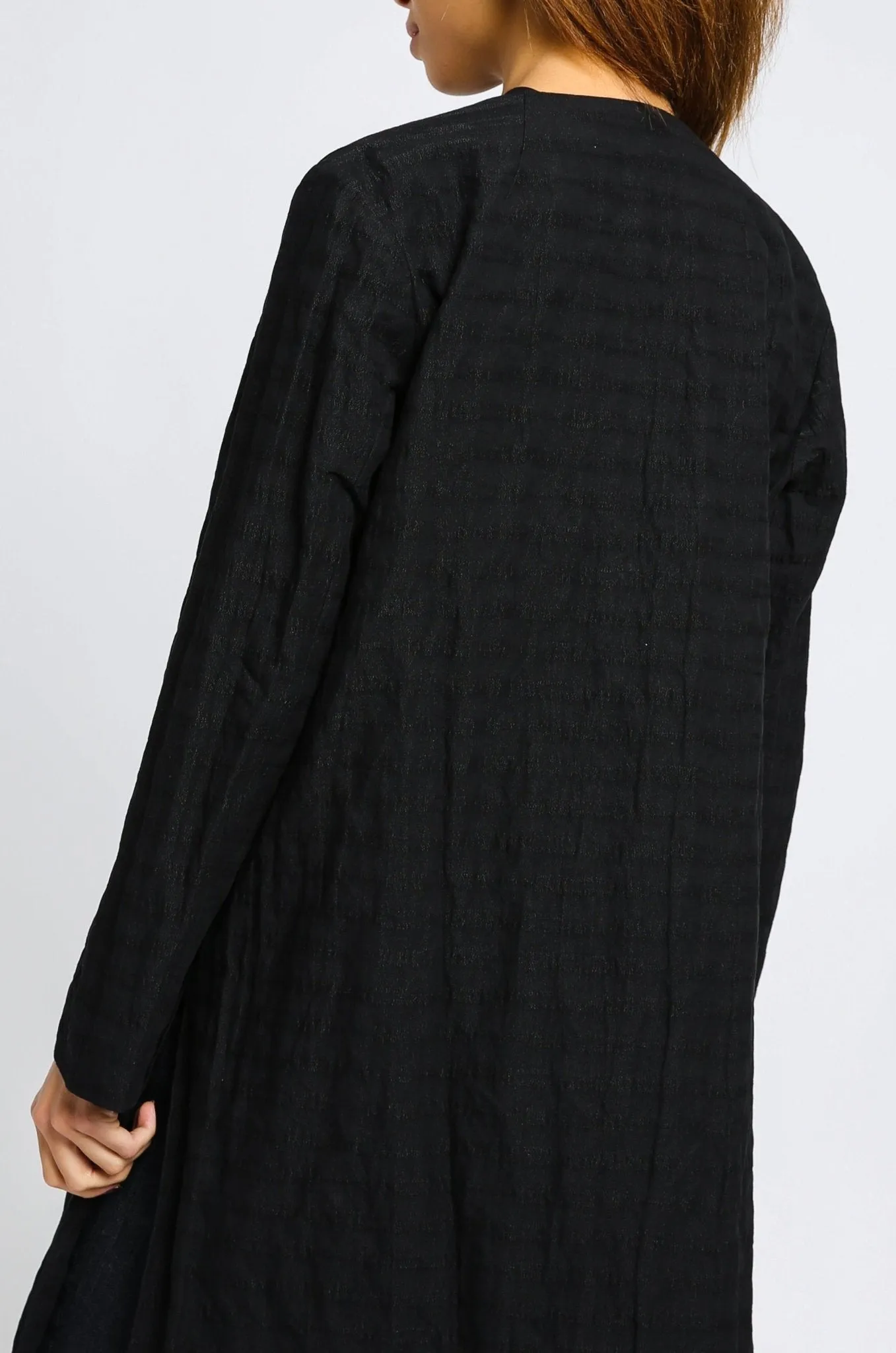 JAYA JEWEL NECK LONG JACKET IN COTTON JACQUARD BLACK