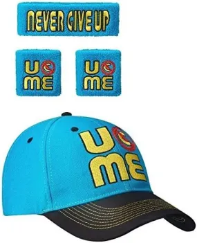 John Cena Blue Throwback U Can't See Me Baseball Hat Headband Wristband Set