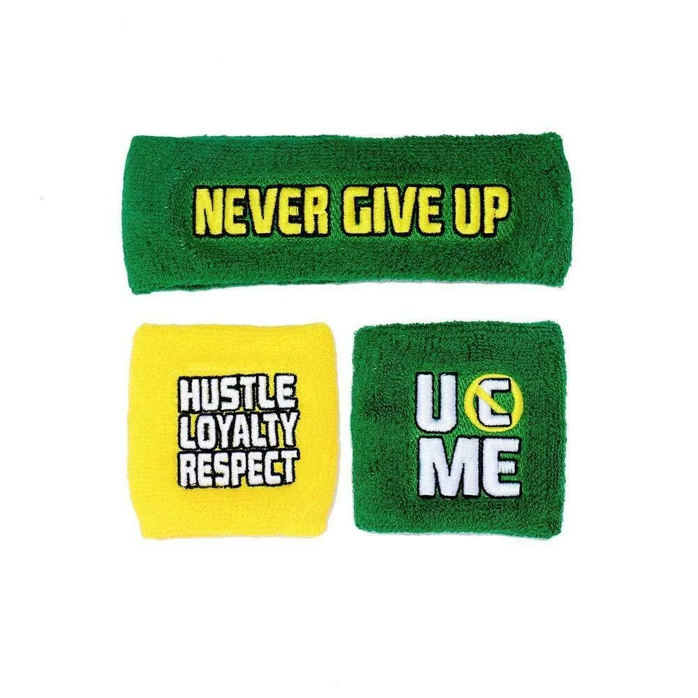 John Cena Green Yellow Earn The Day Baseball Hat Headband Wristband Set