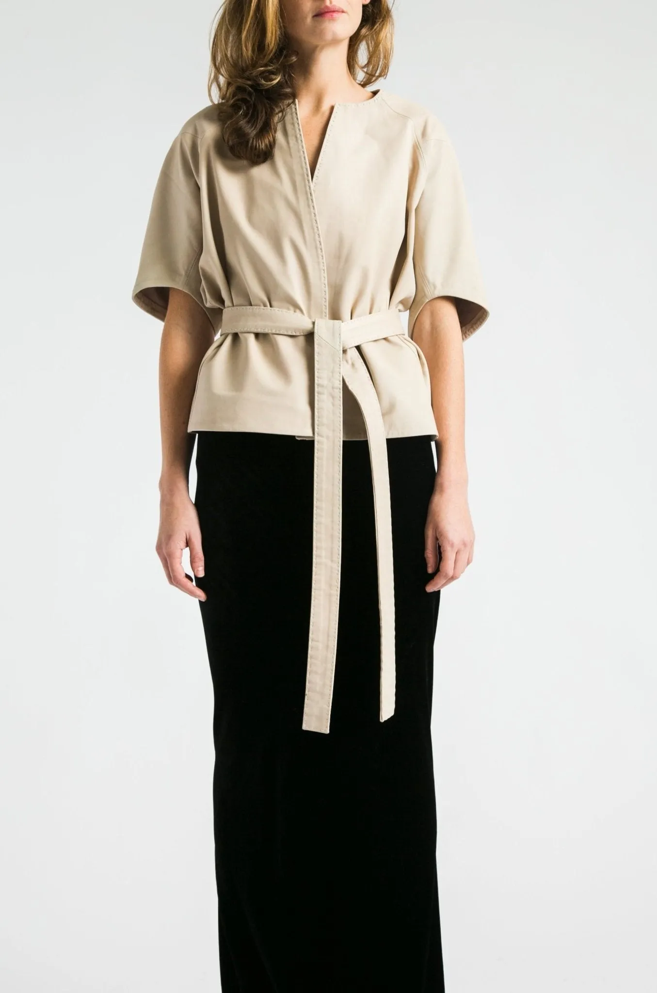 KIMI CROPPED KIMONO TIE JACKET IN ITALIAN LEATHER