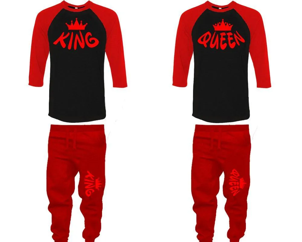 King Queen Couple Baseball Shirt and Jogger Pants, Matching Top Bottom Set