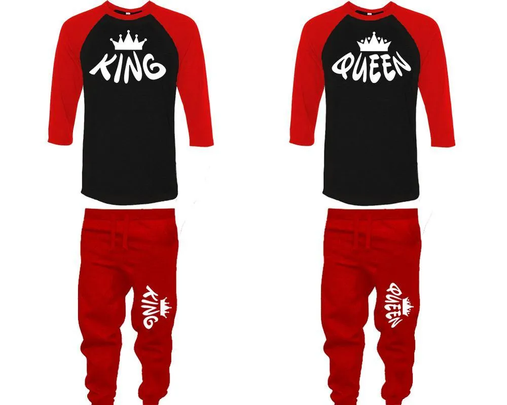 King Queen Couple Baseball Shirt and Jogger Pants, Matching Top Bottom Set