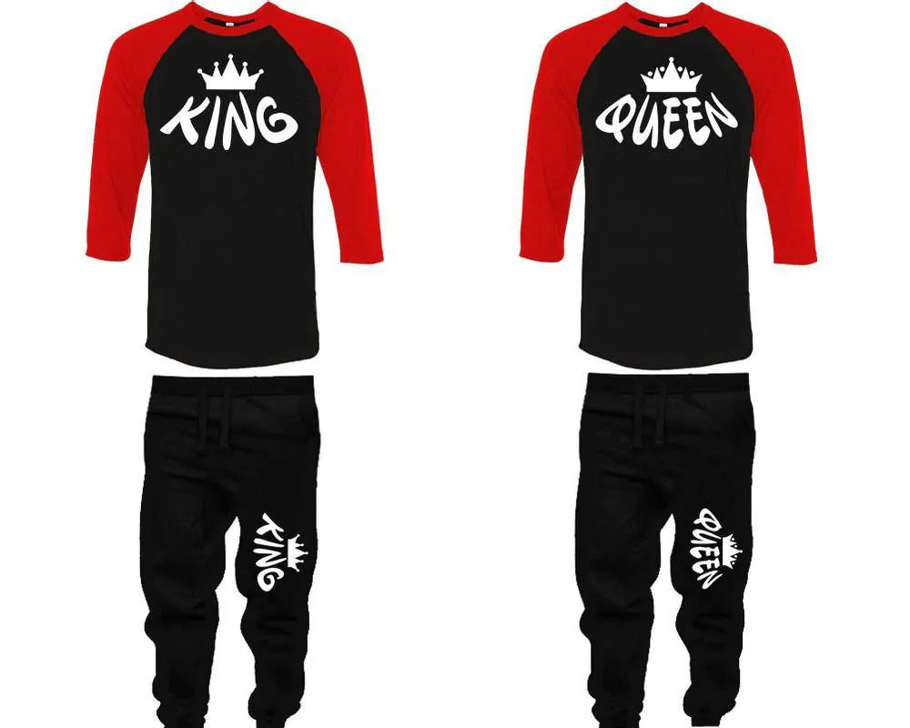 King Queen Couple Baseball Shirt and Jogger Pants, Matching Top Bottom Set