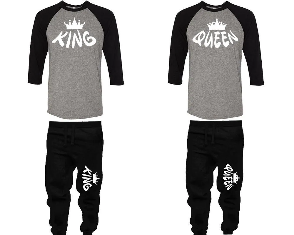 King Queen Couple Baseball Shirt and Jogger Pants, Matching Top Bottom Set