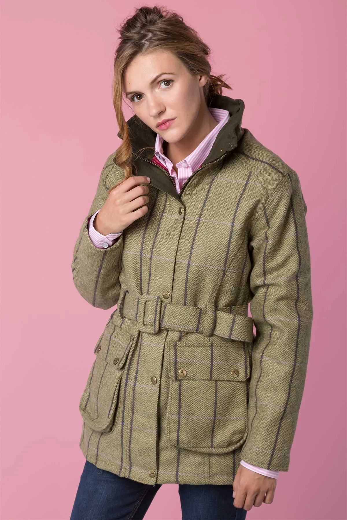 Ladies Belted Tweed Coat