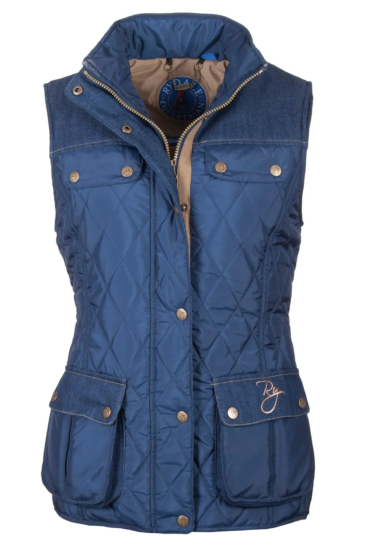 Ladies Denim Trim Quilted Biker Babe Waistcoat