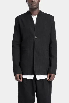 Lapel-less collar wool blend jacket