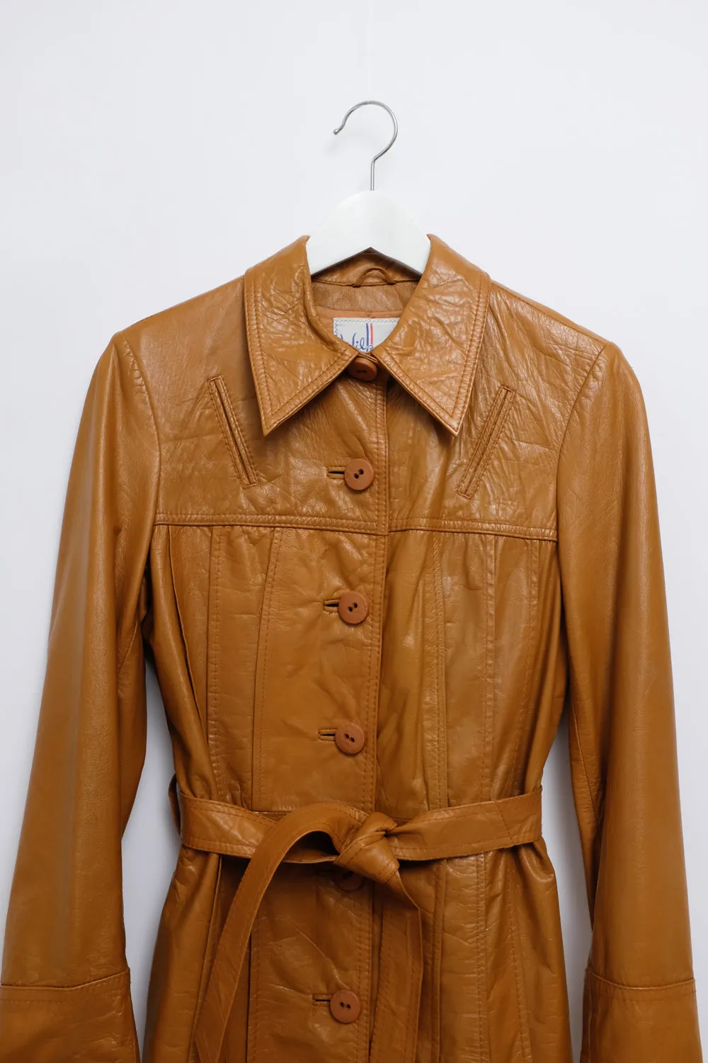 LEATHER CARAMEL BELTED 70's VINTAGE COAT