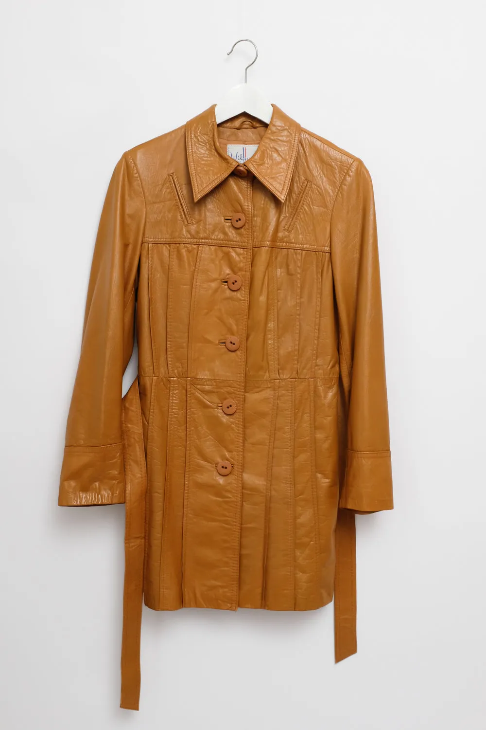 LEATHER CARAMEL BELTED 70's VINTAGE COAT