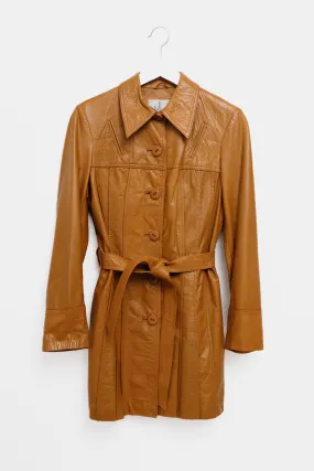 LEATHER CARAMEL BELTED 70's VINTAGE COAT