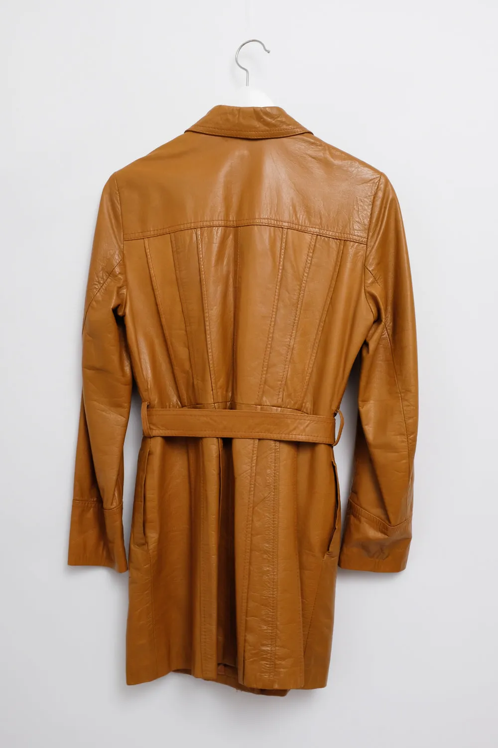 LEATHER CARAMEL BELTED 70's VINTAGE COAT