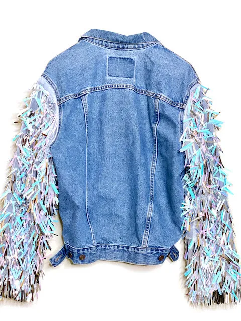 LEVIS White Fringe Sequin Jacket