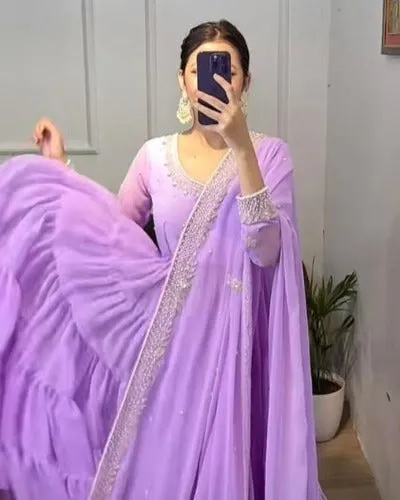 Lilac Georgette Flair Anarkali Suit Set