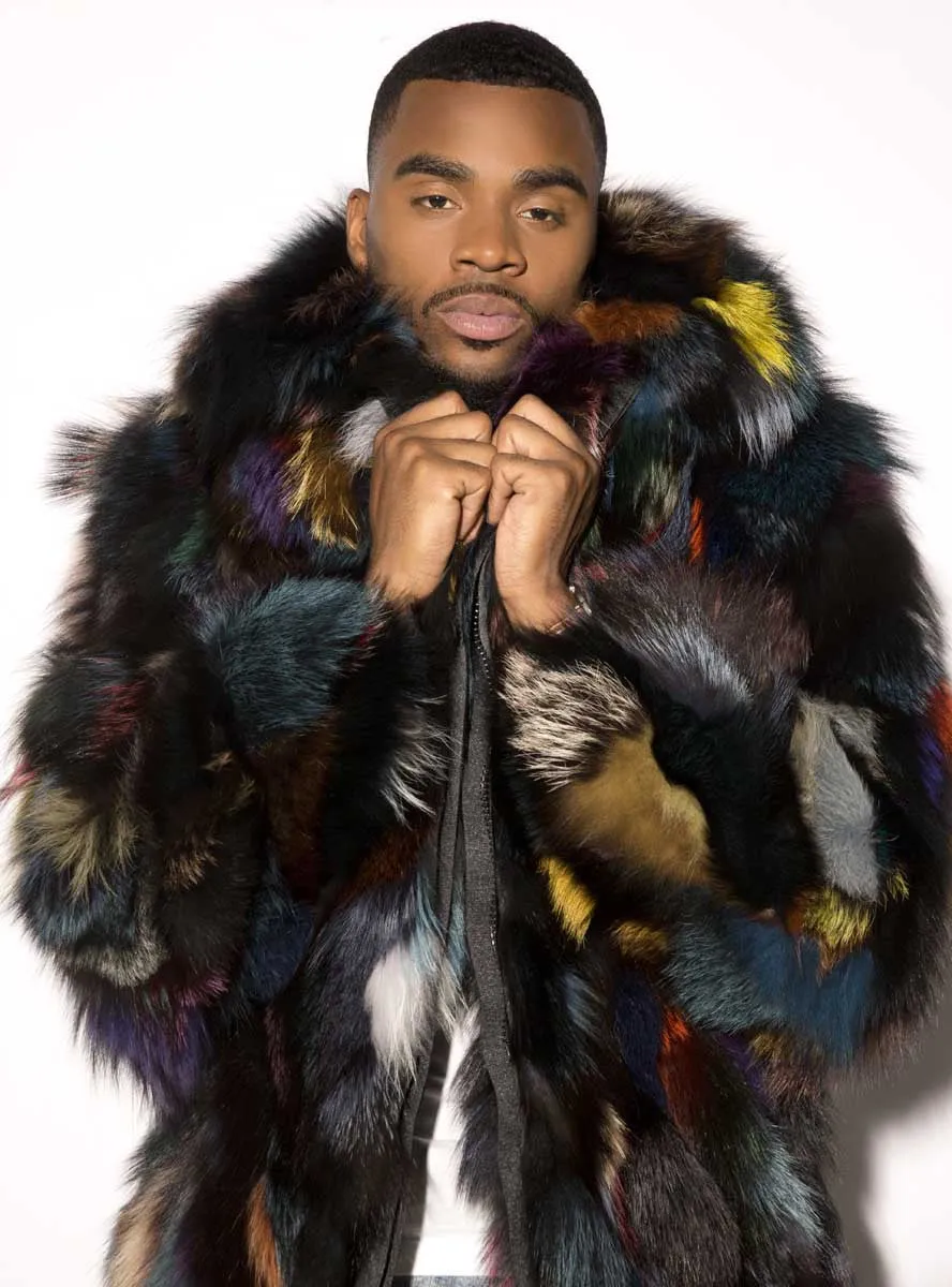 Men's Multicolor Fox Fur Bomber Jacket