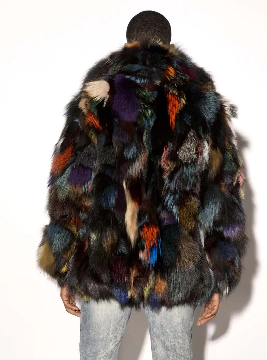 Men's Multicolor Fox Fur Bomber Jacket