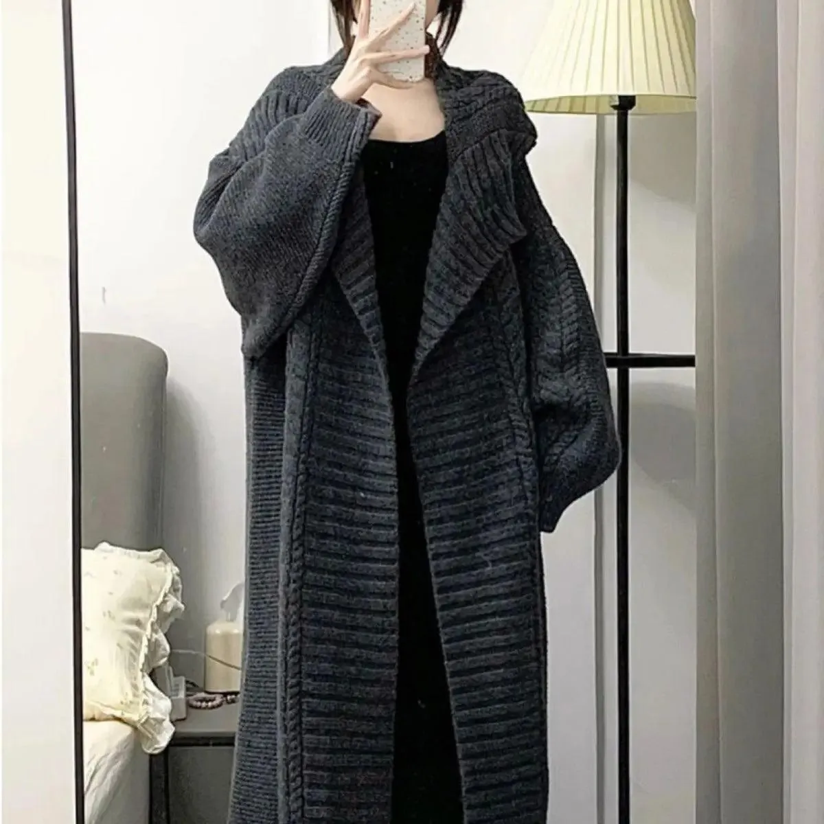 MS002 Open Front Long Sleeve Loose Sweater Cardigan Coats