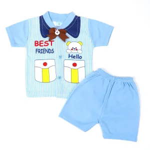 Newborn Boy Half Sleeves Suit - Light Blue