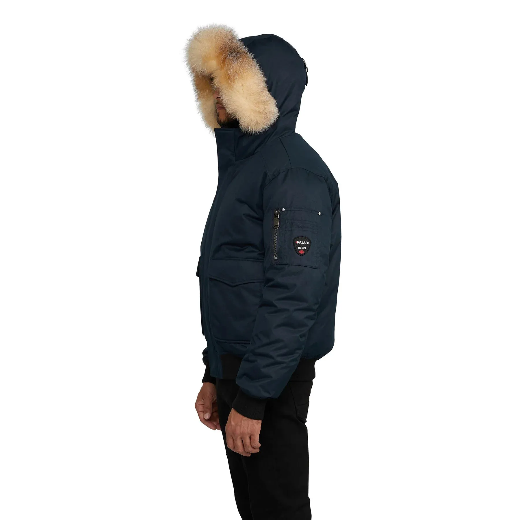 Mens Lucas Bomber Jacket with Real Fur Trim Hood - Navy by Pajar