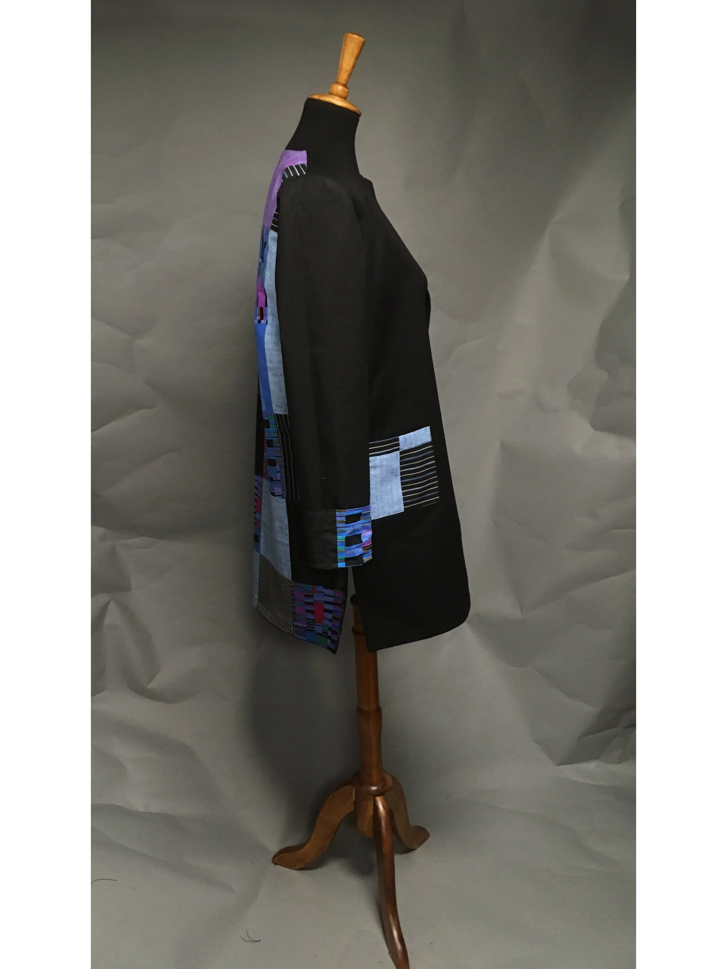 *Pieced Cotton Reversible Coat in Blues and Purples