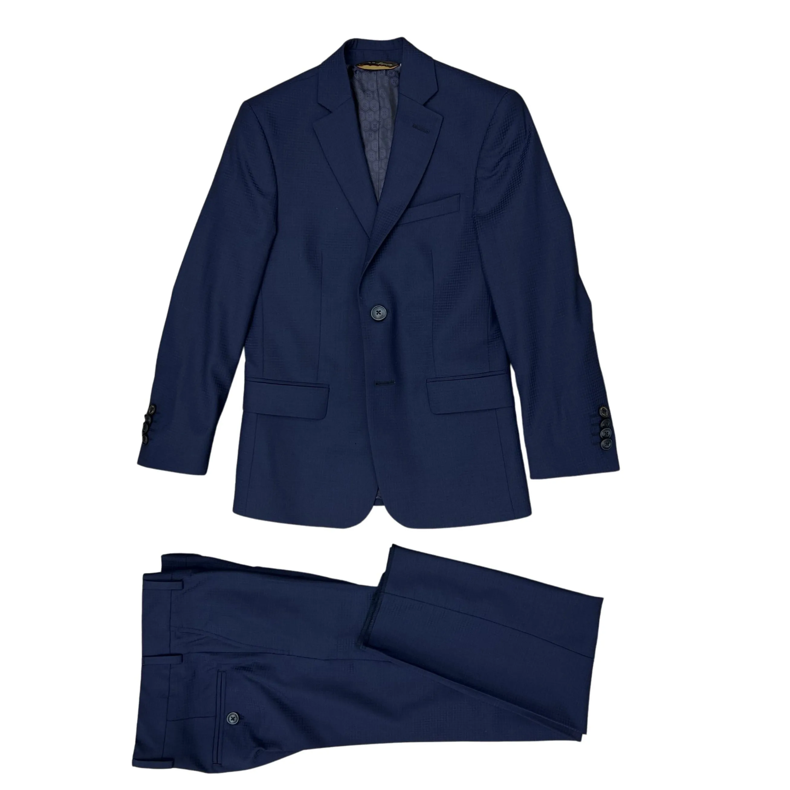 PinoPorte Boys Navy Tonal Check Wool Suit_ Ninja Z13