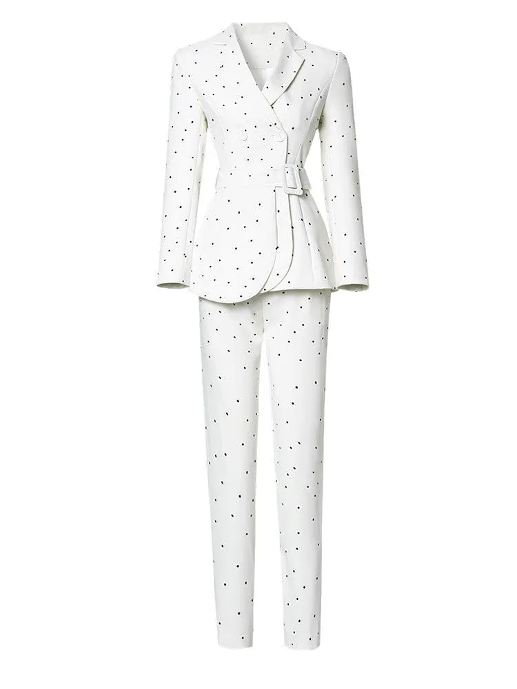 Polka Dot Slim Long Sleeve Blazer & Skinny Pants Set