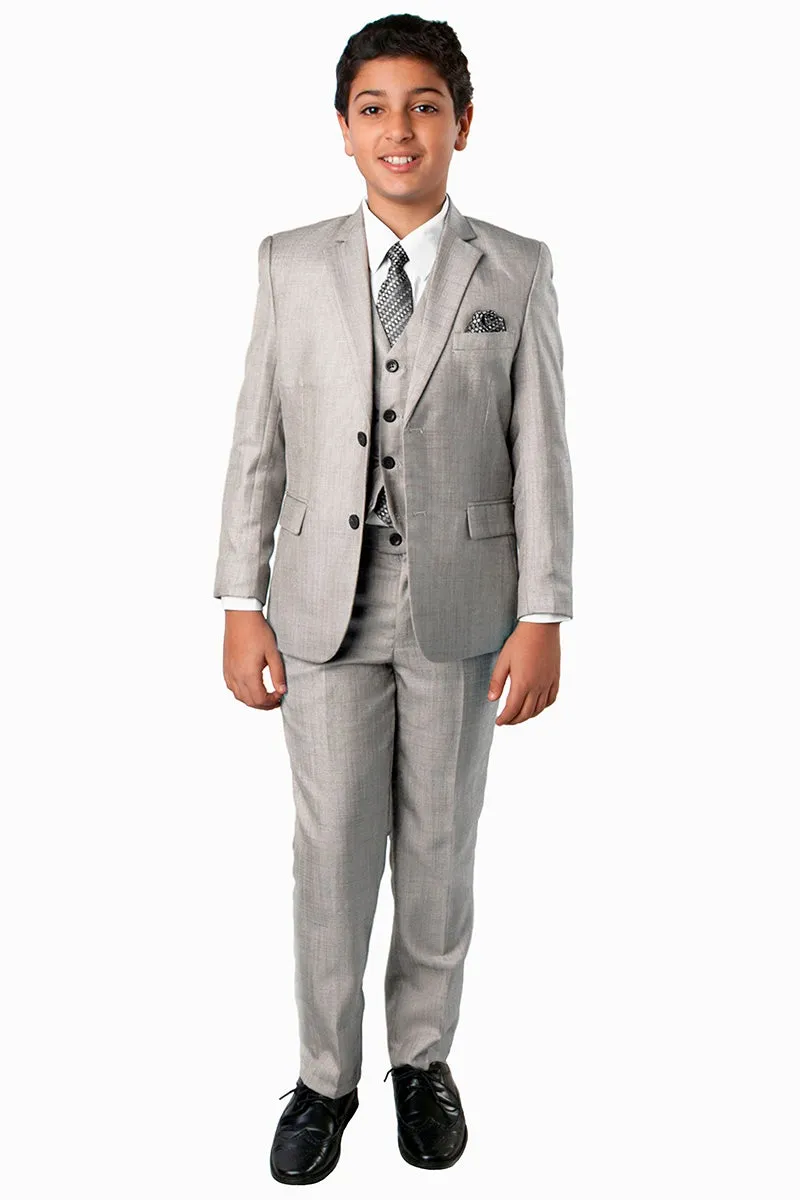 "Benjamin" Kids Textured Light Grey 5-Piece Suit