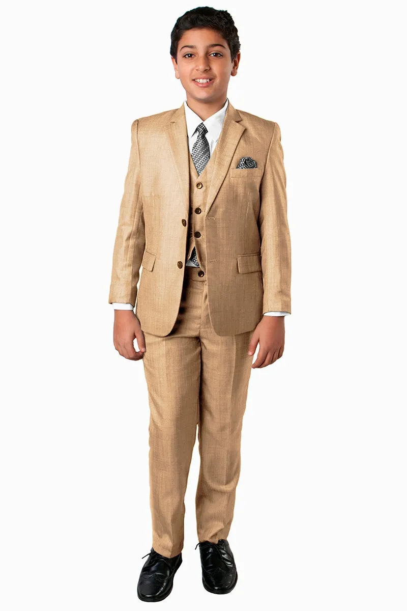 "Benjamin" Kids Textured Wheat 5-Piece Suit