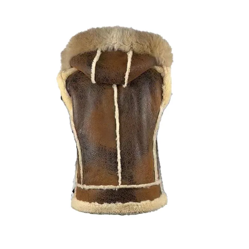 Ridgeway's Vintage Distressed Brown shearling vest with hoodie