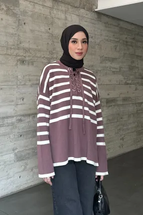 Ring Sweater - Nutela - Sweater Rajut Salur Wanita - KW1680630