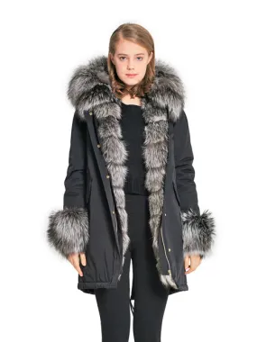 Silver fox parka with hood