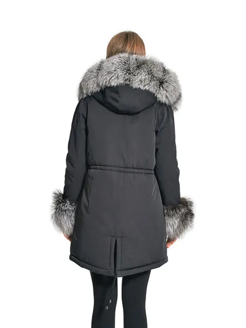 Silver fox parka with hood