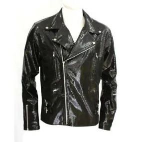 Snake print biker style leather jacket