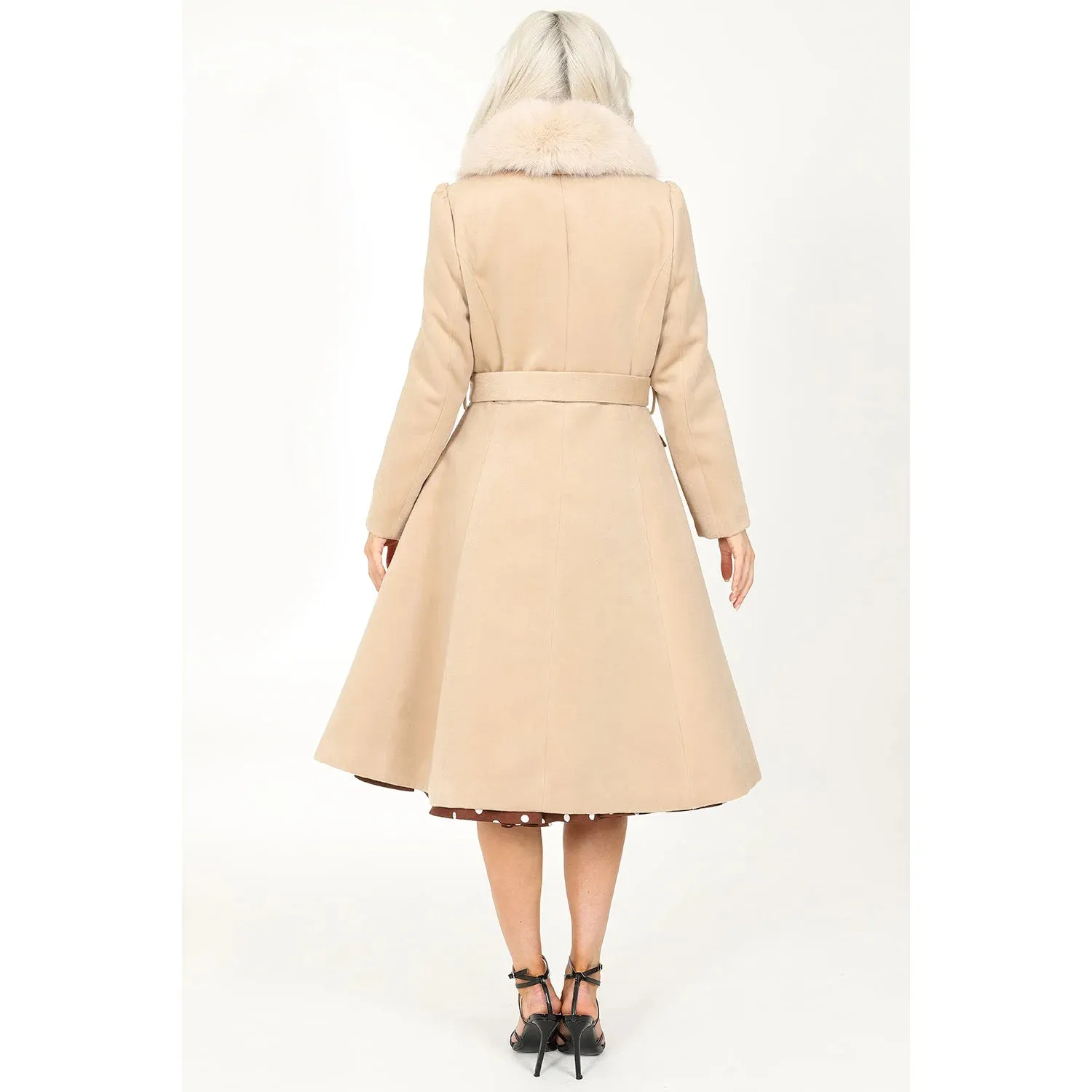 Soft Beige Caramel Vintage Winter Swing Coat With Detachable Collar