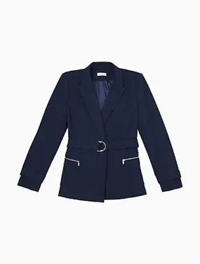 Solid Peak Lapel Belted Jacket