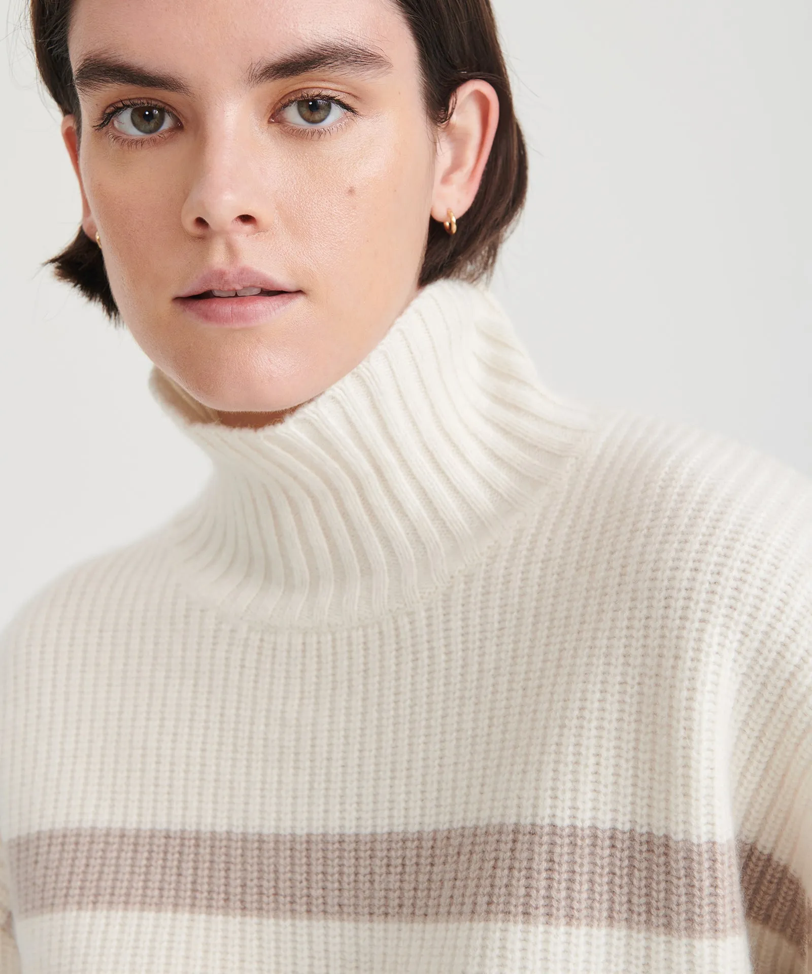 Super Luxe Cashmere Striped Turtleneck