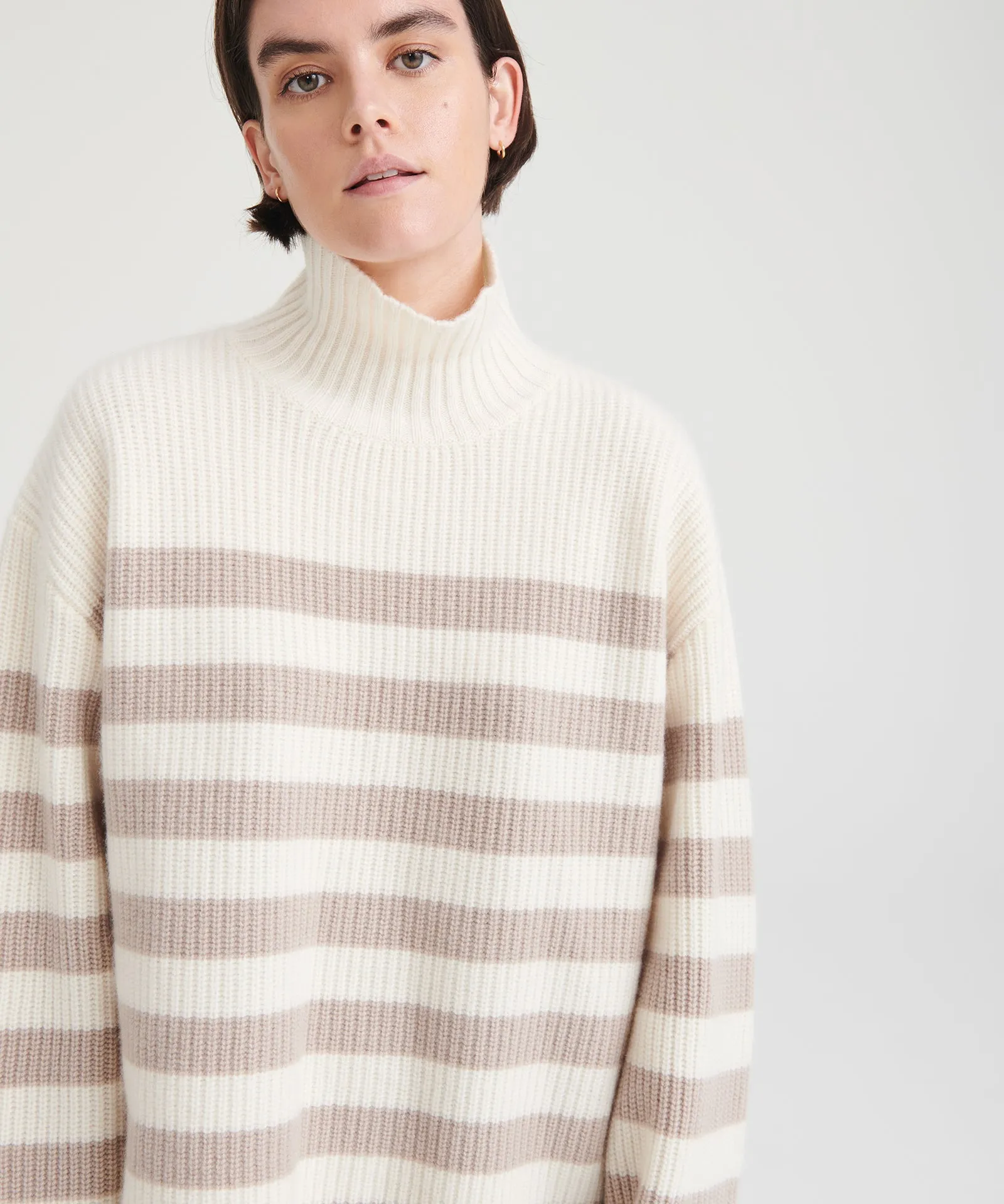 Super Luxe Cashmere Striped Turtleneck