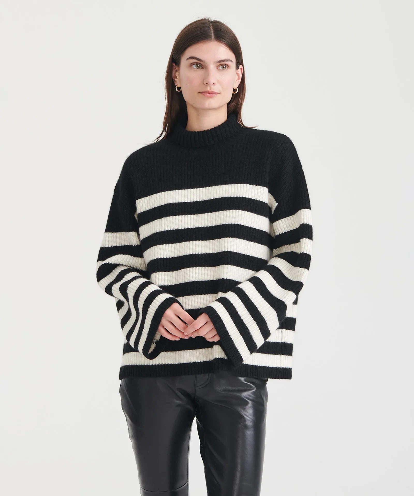 Super Luxe Cashmere Striped Turtleneck